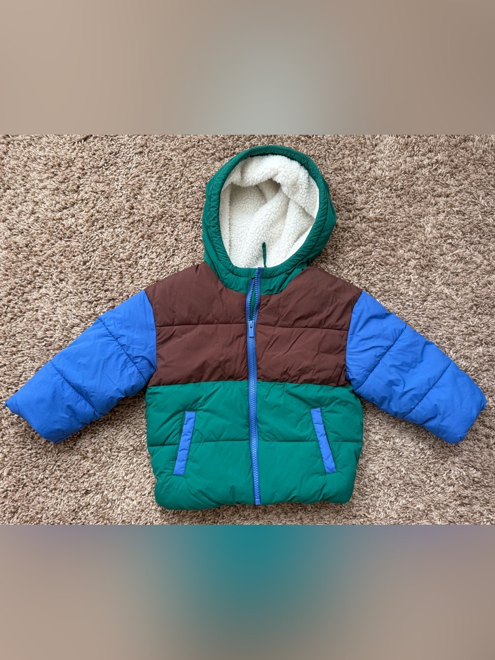 Old Navy Toddler 3T Colorblock Water-Resistant Sherpa Puffer Coat
